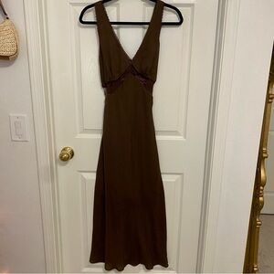 Midi Brown Lace Cutout Tie Dress🤎